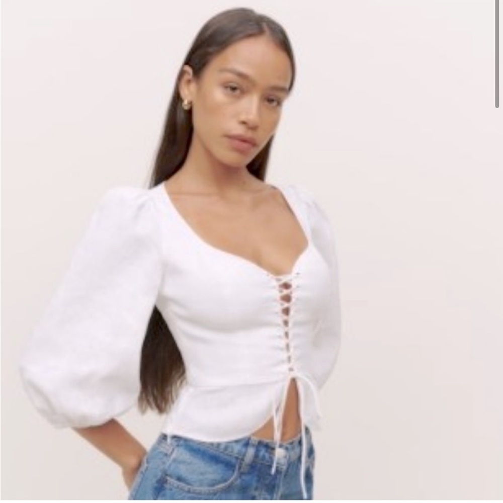 Reformation Barrett Linen Top White